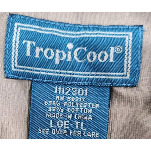 TropiCool Shirt Mens Large Short Sleeves Button Up Tan 4 Pockets Embroider Flaw - Picture 10 of 11